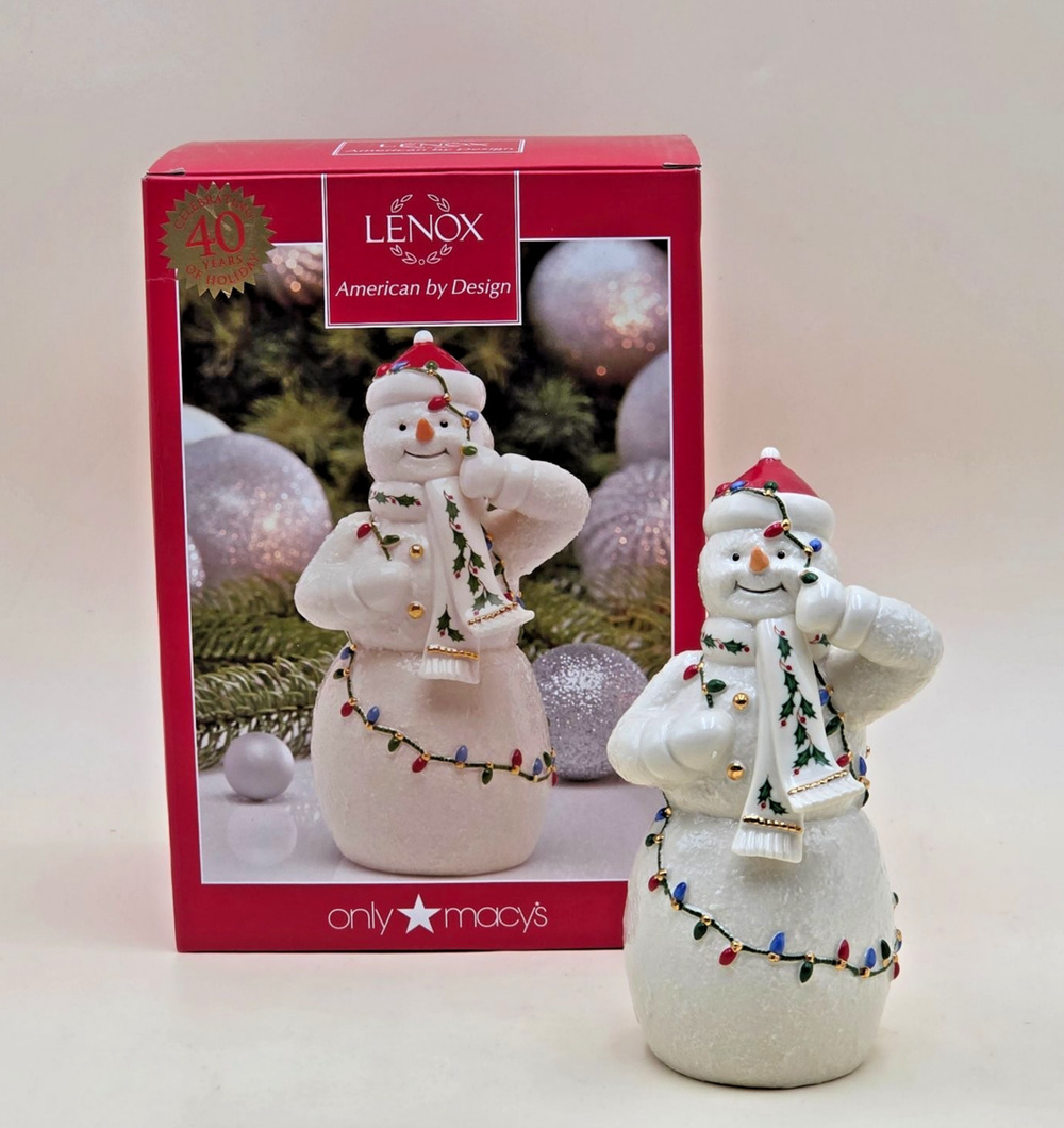 Lenox Tangled Up Holiday Snowman Porcelain 24k Gold Trim Macy's Exclusive Boxed